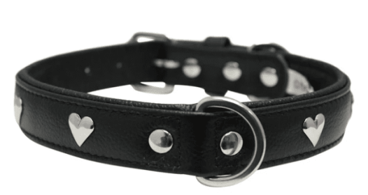 Rotterdam Hearts Dog Collar by Angel Midnight Black (size: 20" x 1")