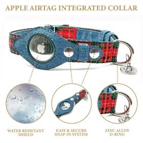 Apple Airtag Integrated Collar (Color: Red Plaid, size: medium)