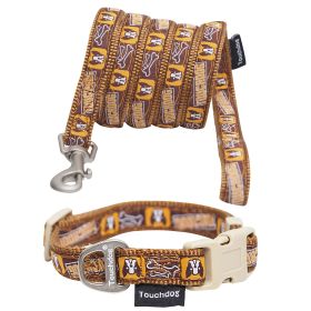 Touchdog 'Caliber' Designer Embroidered Fashion Pet Dog Leash And Collar Combination (Color: Brown Pattern, size: small)